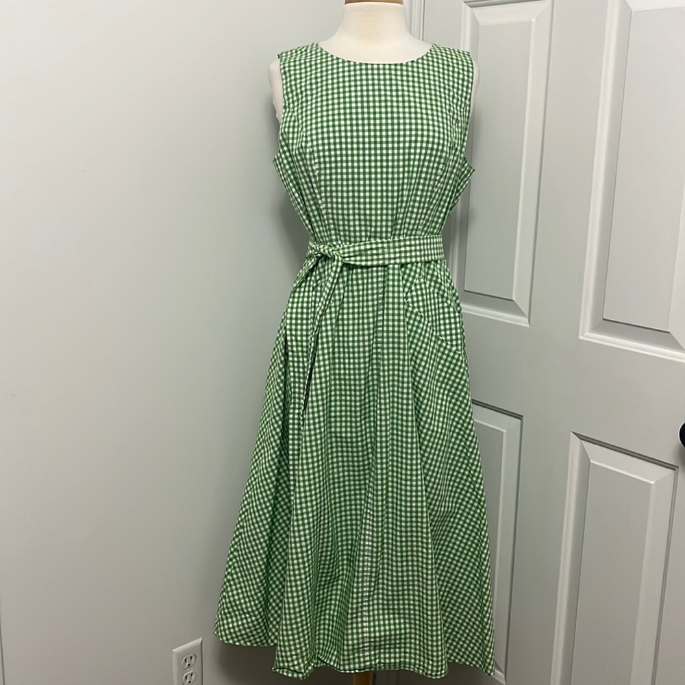 Tommy Hilfiger midi sundress green white gingham print
